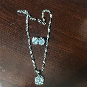 Silver Necklace and Earring Set with Blue Accents